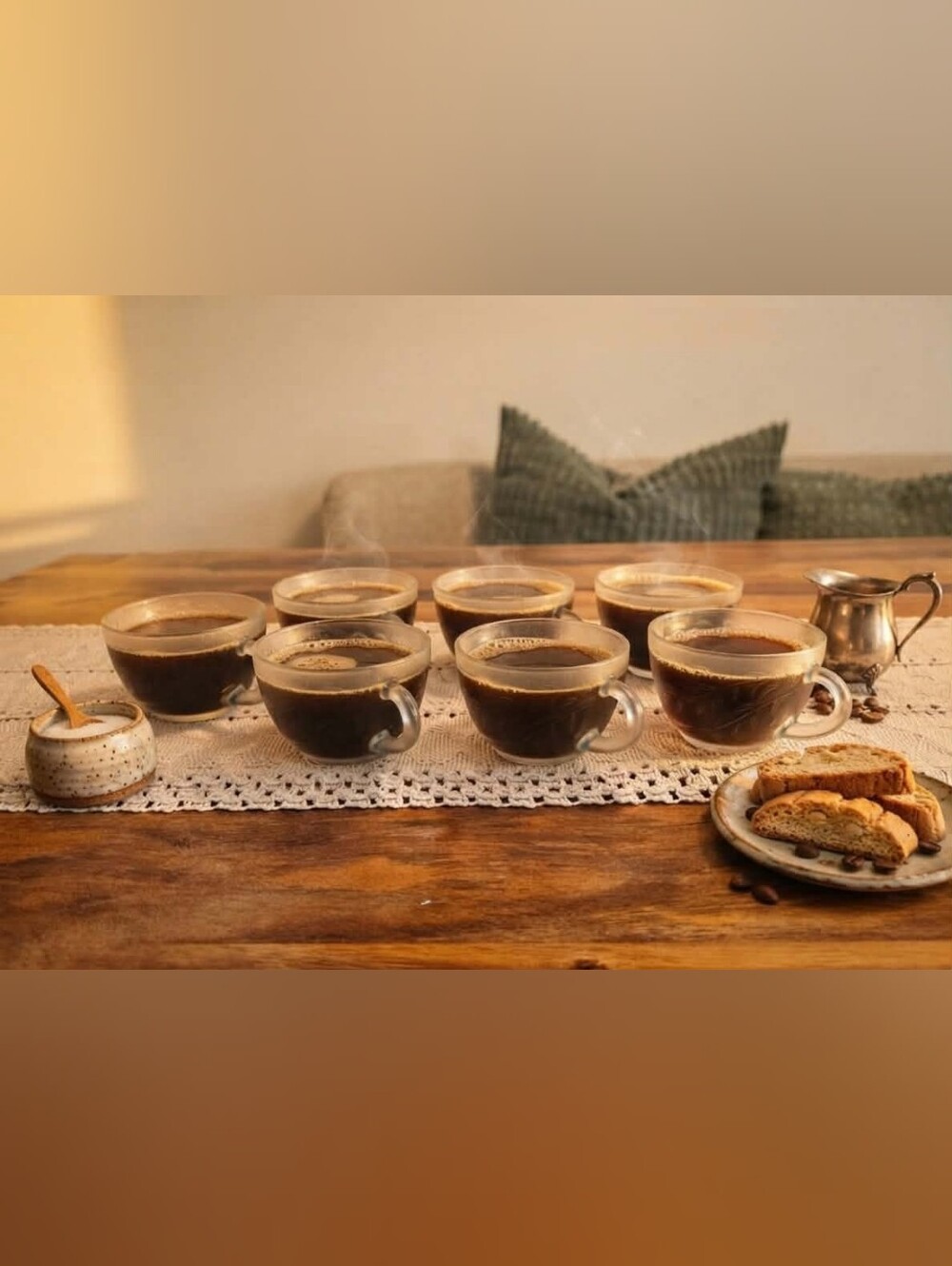 Vintage Espresso Cups - Set of 7 Frosted Textured Glass Leaf Motif